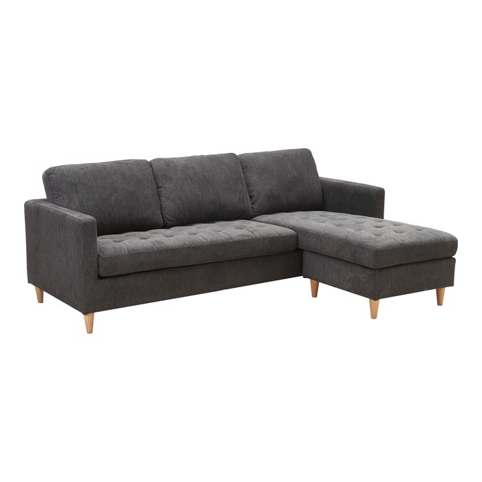 Firenze Sofa – Mørkegrå Stof & Naturtræ