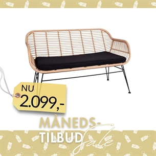 Sofa i polyrattan med hynde, natur med sorte ben