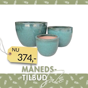Burnley Krukker, glaseret keramik, grøn sæt af 3