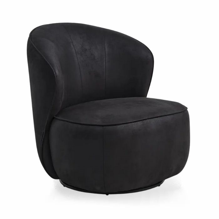 Theo loungestol, mikrolæder, sort med drejefunktion