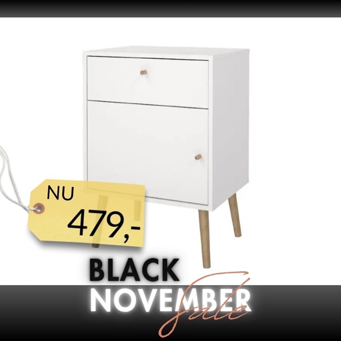 Bodo Sengebord 1 låge + 1 skuffe - Hvid