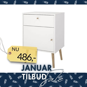 Bodo Sengebord 1 låge + 1 skuffe - Hvid
