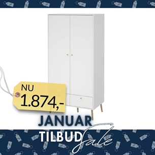 Bodo Garderobeskab 2 låger + 2 skuffer - Hvid