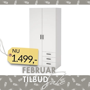 Sprint Garderobeskab 2 låger + 3 skuffer - Hvid