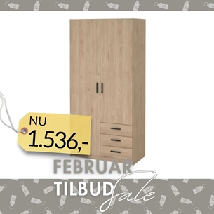 Sprint Garderobeskab 2 låger + 3 skuffer - Jackson Hickory 