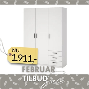 Sprint Garderobeskab 3 låger + 3 skuffer - Hvid