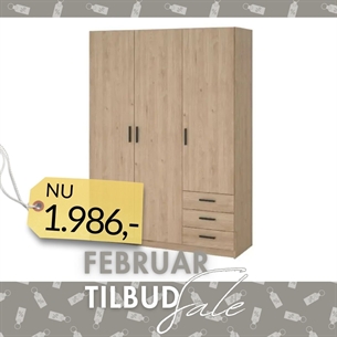 Sprint Garderobeskab 3 låger + 3 skuffer - Jackson Hickory 