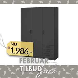 Sprint Garderobeskab 3 låger + 3 skuffer - Matt Grey