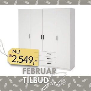 Sprint Garderobeskab 4 låger + 3 skuffer - Hvid