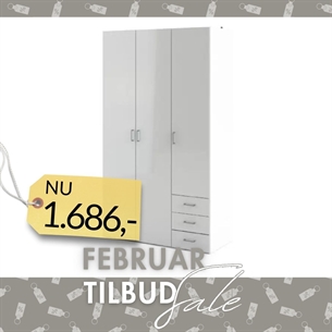 Space Garderobeskab 3 låger + 3 skuffer - Hvid højglans