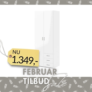 Space Garderobeskab 2 låger + 3 skuffer - Hvid højglans