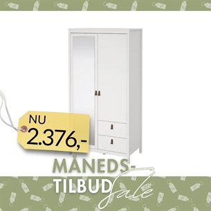 Madrid Garderobeskab 1 låge + 1 spejllåge + 2 skuffer - Hvid