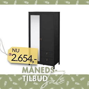 Madrid Garderobeskab 1 låge + 1 spejllåge + 2 skuffer - Matt Black
