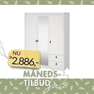 Madrid Garderobeskab 2 låger + 1 spejllåge + 2 skuffer - Hvid