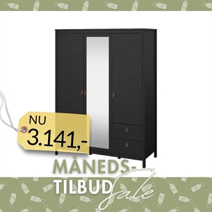 Madrid Garderobeskab 2 låger + 1 spejllåge + 2 skuffer - Matt Black