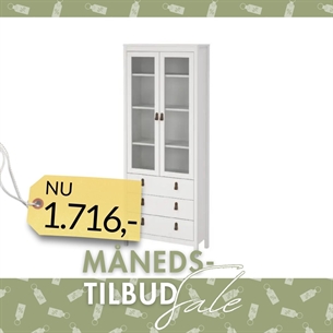 Madrid Vitrine 2 glasrammelåger + 3 skuffer - Hvid
