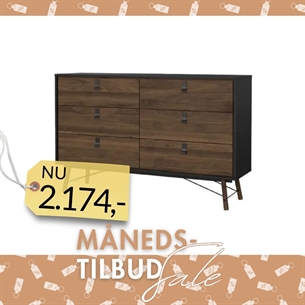 Ry Dobbelt kommode 6 skuffer - Mat Black Valnød