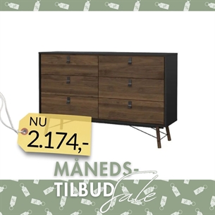 Ry Dobbelt kommode 6 skuffer - Mat Black Valnød