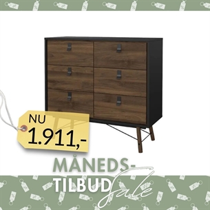 Ry Dobbelt kommode 6 skuffer - Mat Black Valnød