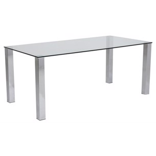 Kante spisebord i klar hærdet GLAS -  stålstel - 90 x 180 cm. H. 75 cm.