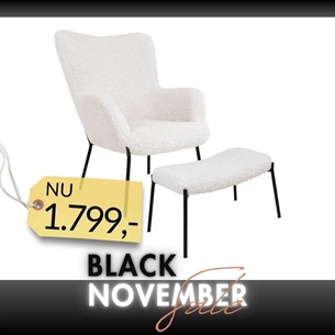 Glasgow Loungestol og fodskammel, Hvid, sæt