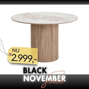 Athens Spisebord, Keramik bordplade, Hvid/mørkebrun - ø120x76 cm