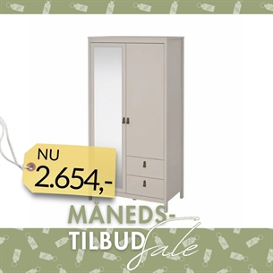 Madrid Garderobeskab 1 låge + 1 spejllåge + 2 skuffer - Cashmere