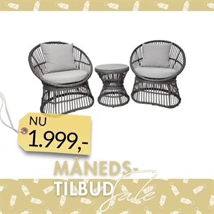 Natal Loungesæt, rattan, grå, inkl. hynder