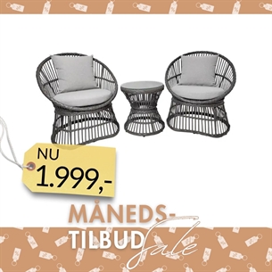 Natal Loungesæt, rattan, grå, inkl. hynder