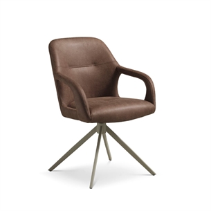 Rose spisebordsstol med armlæn, læder bull, Almond med beige stel