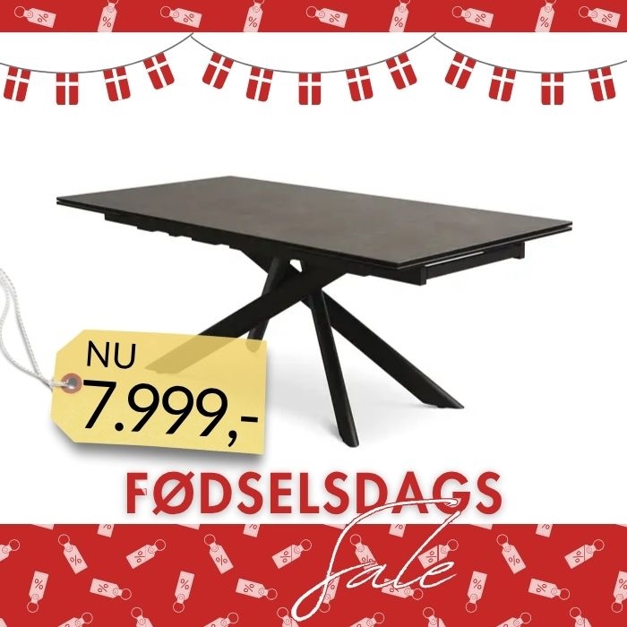 Hudson spisebord, 200(300)*100, Warm grey med sort stel