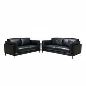 Sofa sæt 3+2 Model Salina - Dun indlæg - Læder sort