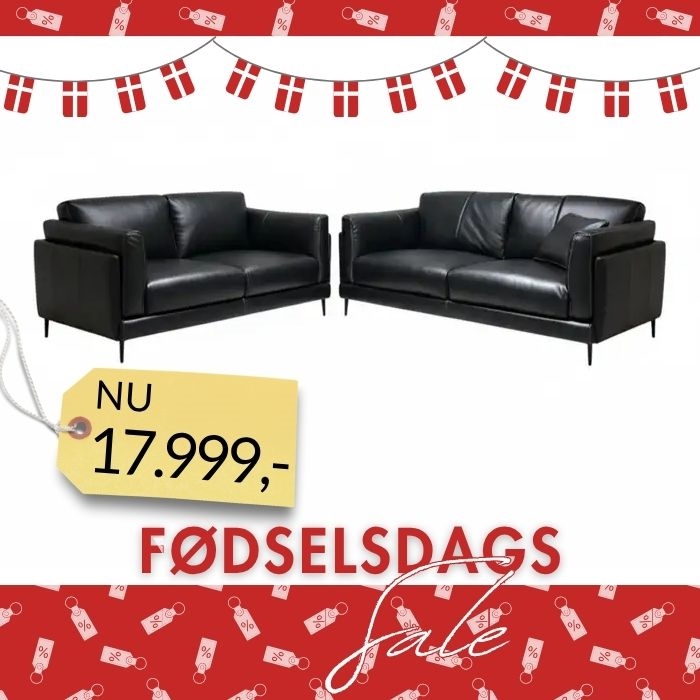 Sofa sæt 3+2 Model Salina - Dun indlæg - Læder sort