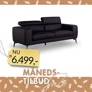3 Pers Sofa Model Napoli - Fuld Læder - Sort - Nakkefunktioner