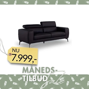 3 Pers Sofa Model Napoli - Fuld Læder - Sort - Nakkefunktioner