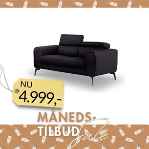 2 Pers Sofa Model Napoli - Fuld Læder - Sort - Nakkefunktioner