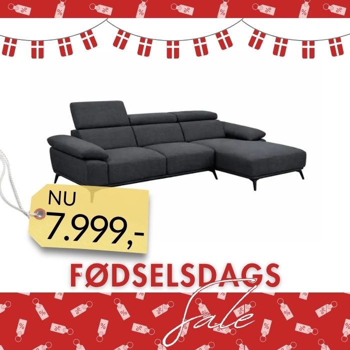 Chaise sofa model Florida Højrevendt - Charcoal Sort