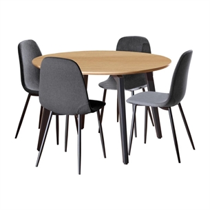 Cadiz spisebordssæt, rund m/4 stole i mørkegrå