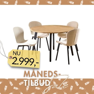 Cadiz spisebordssæt, rund m/4 stole i beige
