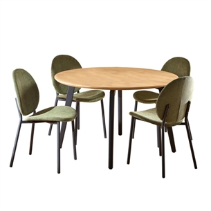 Cadiz spisebordssæt, rund m/4 stole i skovgrøn