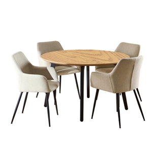 Cadiz spisebordssæt, rund m/4 stole med armlæn i beige