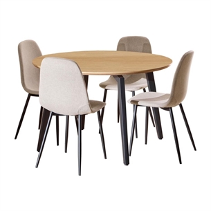 Cadiz spisebordssæt, rund m/4 stole i Nesis beige 