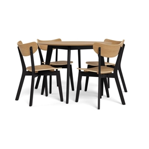 Roxby spisebordssæt m/4 stole, sort/egefiner