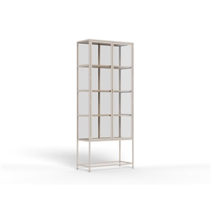 Seaford vitrine, grå ru pulverlakeret stål og klar hærdet glas