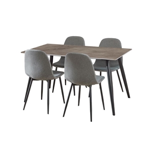 Wicklow spisebordssæt, Top grå Batis poleret keramik inkl. 4 mørkegrå Nesia stole