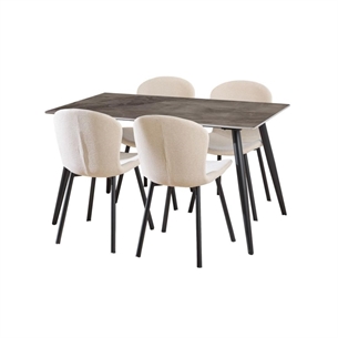 Wicklow spisebordssæt, Top grå Batis poleret keramik inkl. 4 beige Apia stole