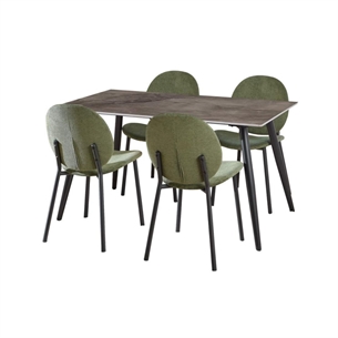 Wicklow spisebordssæt, Top grå Batis poleret keramik inkl. 4 grøn Caso stole