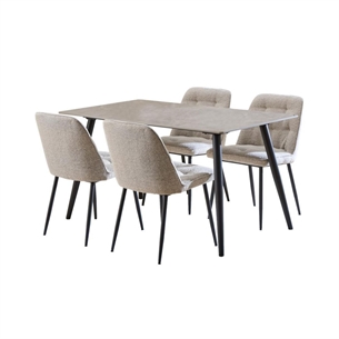 Wicklow spisebordssæt, Top grå Batis poleret keramik inkl. 4 beige Monza stole