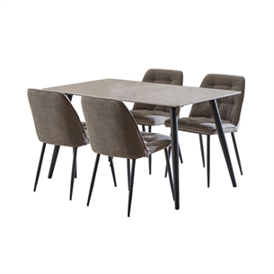 Wicklow spisebordssæt, Top grå Batis poleret keramik inkl. 4 taupe Monza stole