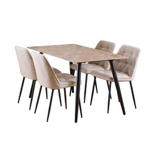 Wicklow spisebordssæt, Top grå Aberta poleret keramik inkl. 4 beige Monza stole